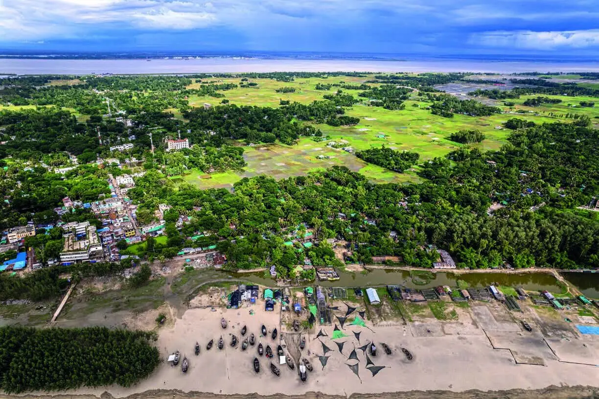 Aerial view of a char island and its shore